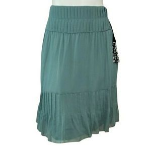 Vertigo Paris Silk Crepe Pleated Ruffled Skirt